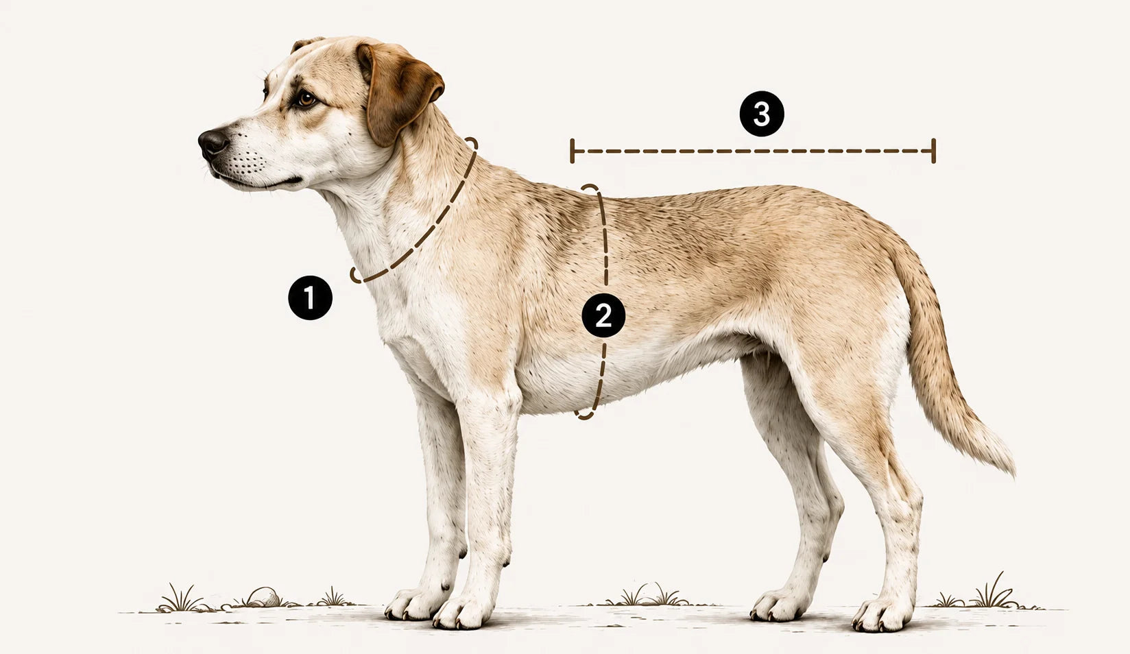 Diagrama de medidas: cuello, pecho y largo de espalda